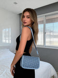 Denim Quilted Mini Square Crossbody Bag