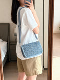 Denim Quilted Mini Square Crossbody Bag